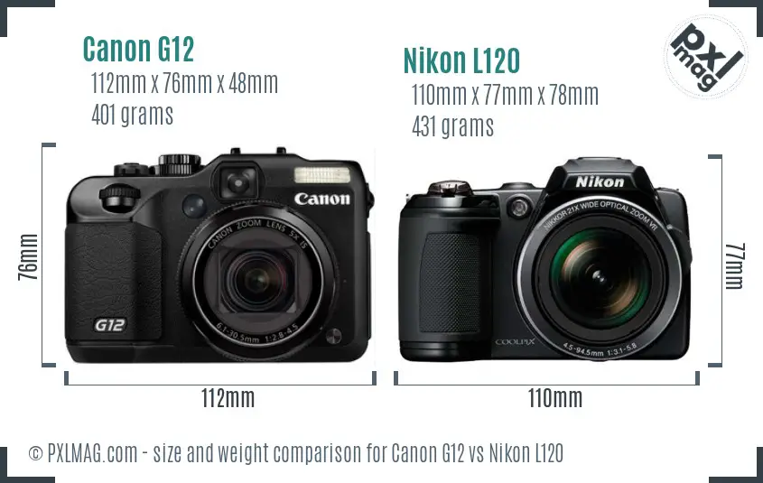 Canon G12 vs Nikon L120 size comparison