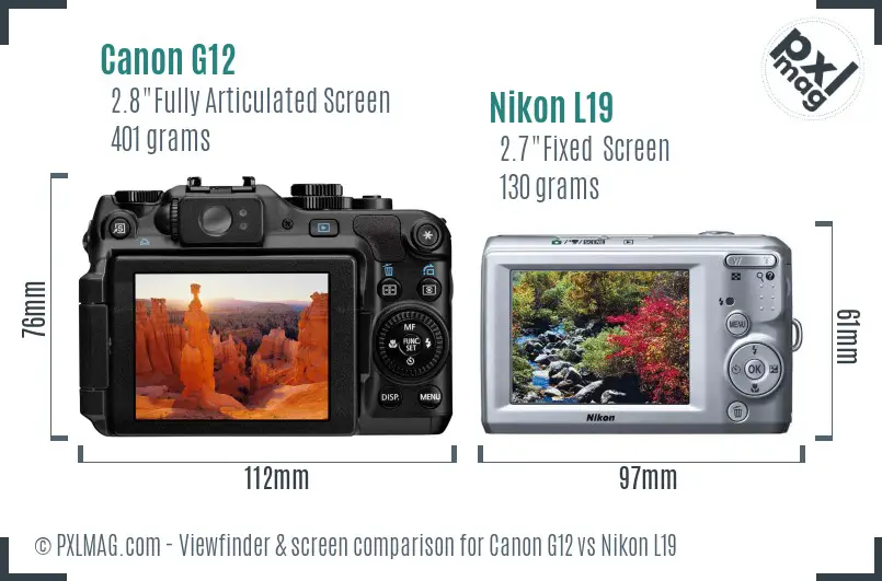 Canon G12 vs Nikon L19 Screen and Viewfinder comparison
