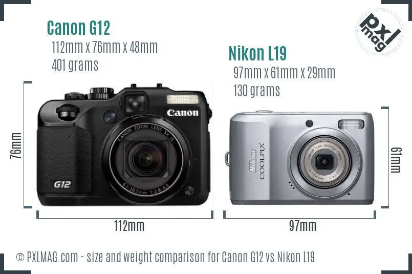 Canon G12 vs Nikon L19 size comparison