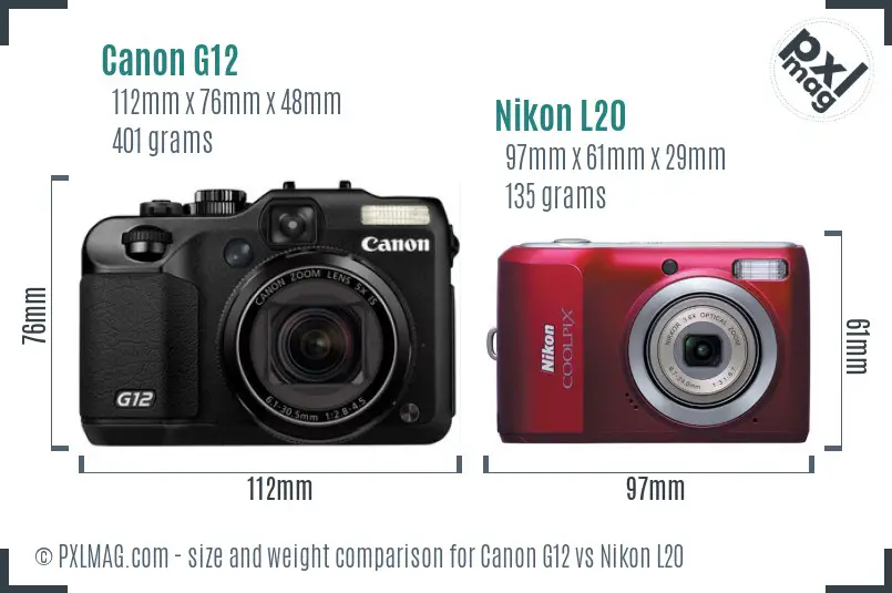 Canon G12 vs Nikon L20 size comparison