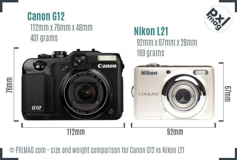 Canon G12 vs Nikon L21 size comparison