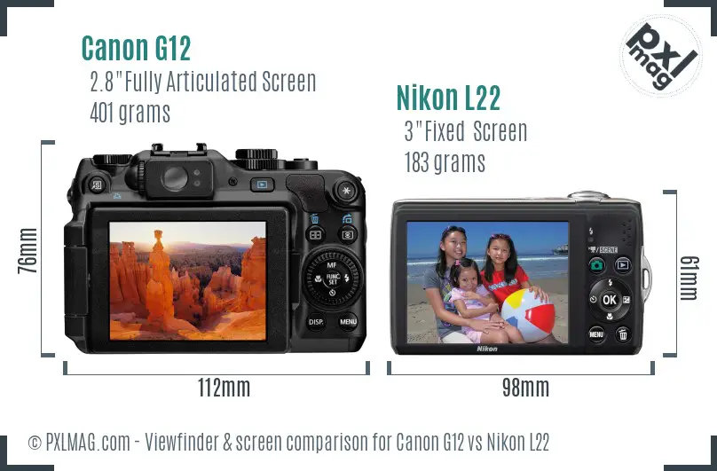 Canon G12 vs Nikon L22 Screen and Viewfinder comparison
