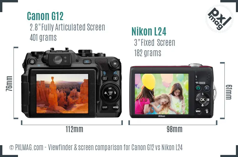 Canon G12 vs Nikon L24 Screen and Viewfinder comparison
