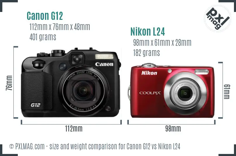 Canon G12 vs Nikon L24 size comparison