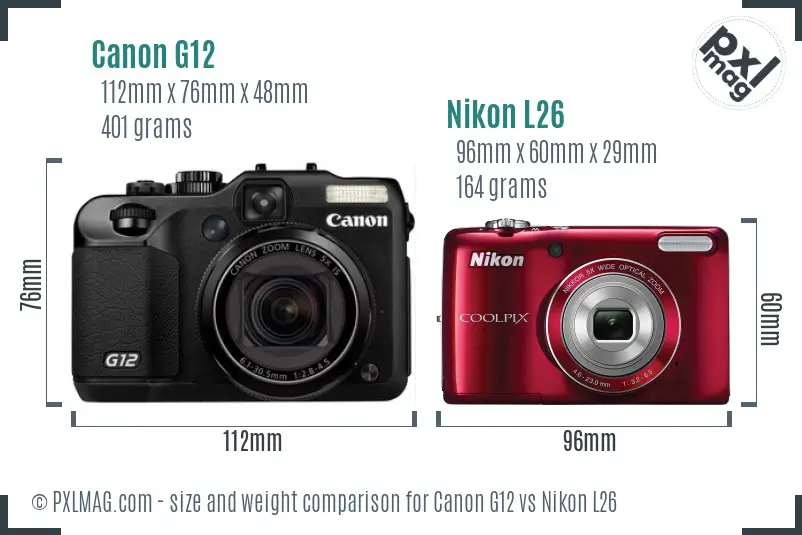 Canon G12 vs Nikon L26 size comparison