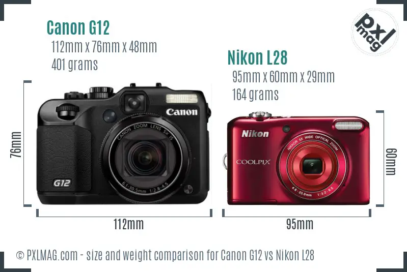 Canon G12 vs Nikon L28 size comparison