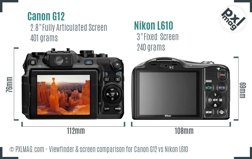 Canon G12 vs Nikon L610 Screen and Viewfinder comparison