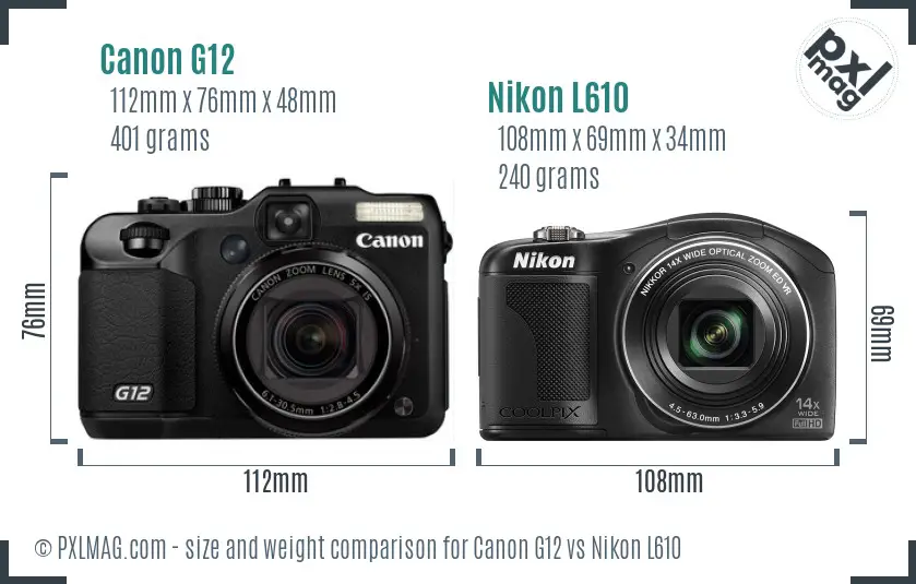 Canon G12 vs Nikon L610 size comparison