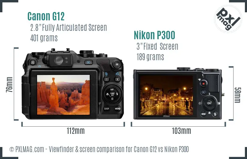 Canon G12 vs Nikon P300 Screen and Viewfinder comparison