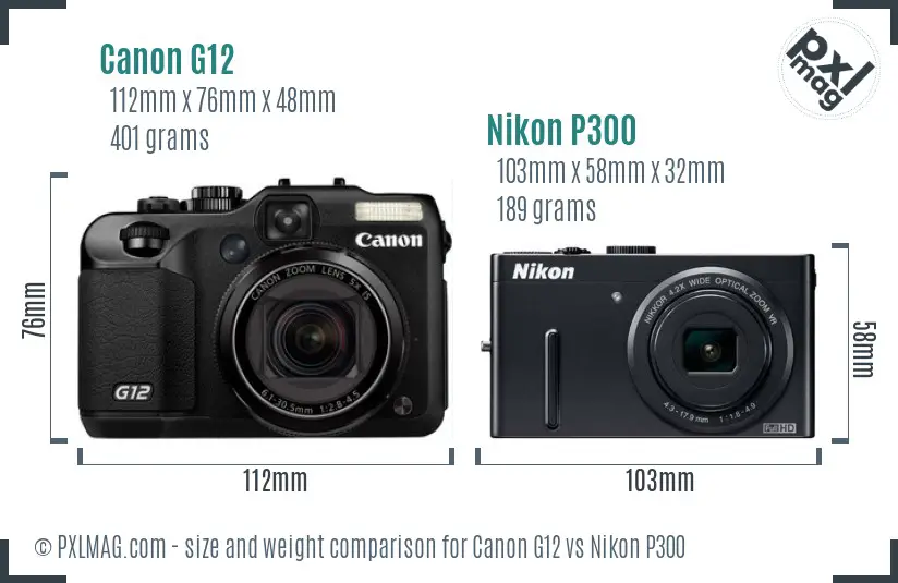 Canon G12 vs Nikon P300 size comparison