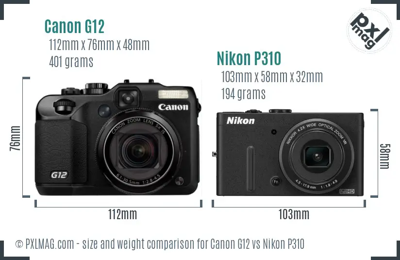 Canon G12 vs Nikon P310 size comparison
