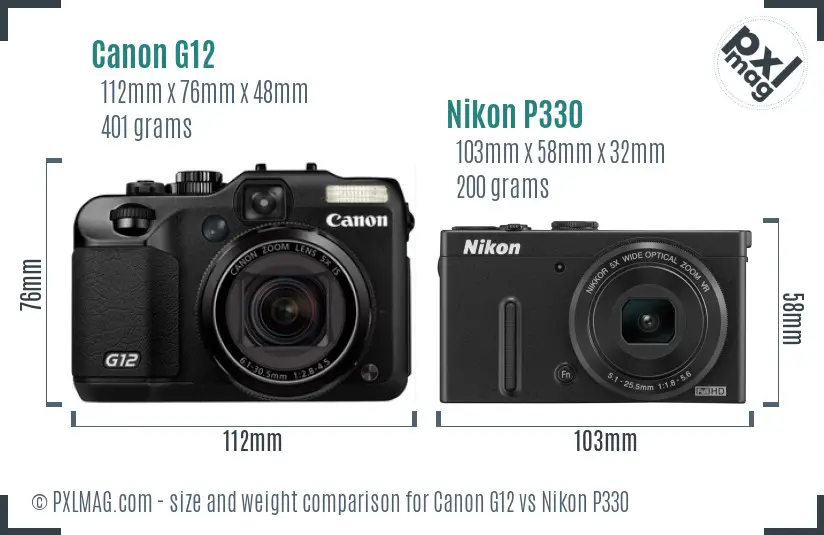 Canon G12 vs Nikon P330 size comparison