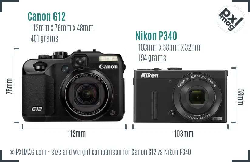 Canon G12 vs Nikon P340 size comparison