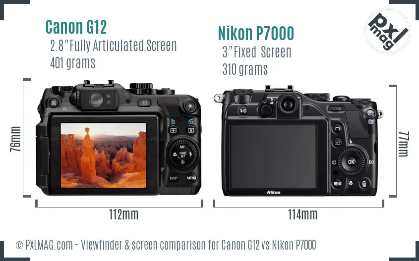 Canon G12 vs Nikon P7000 Screen and Viewfinder comparison
