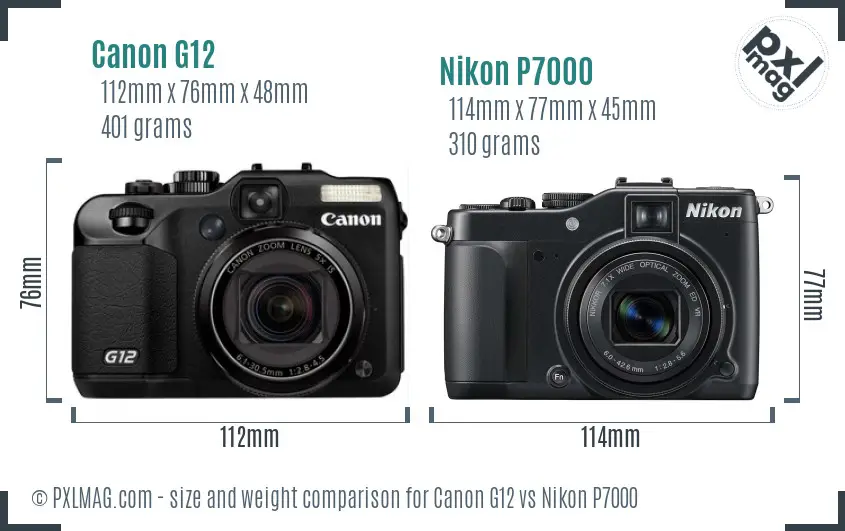 Canon G12 vs Nikon P7000 size comparison
