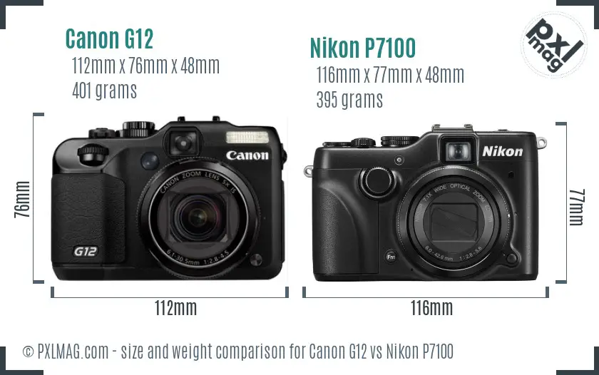 Canon G12 vs Nikon P7100 size comparison