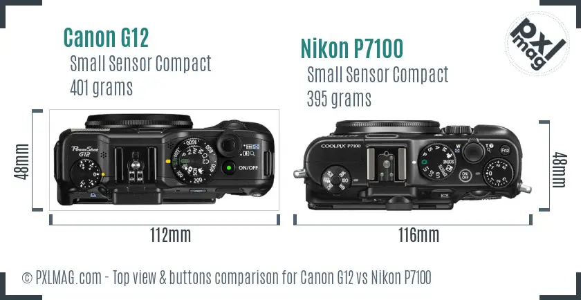 Canon G12 vs Nikon P7100 top view buttons comparison