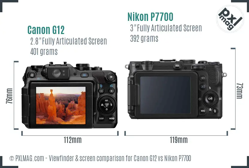 Canon G12 vs Nikon P7700 Screen and Viewfinder comparison