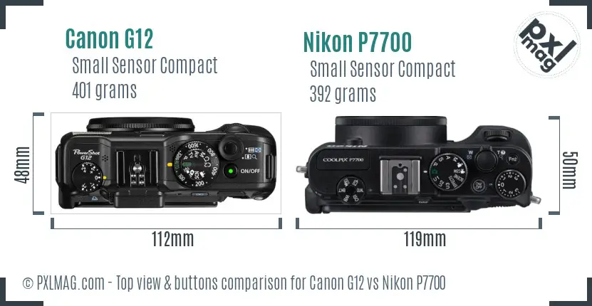 Canon G12 vs Nikon P7700 top view buttons comparison