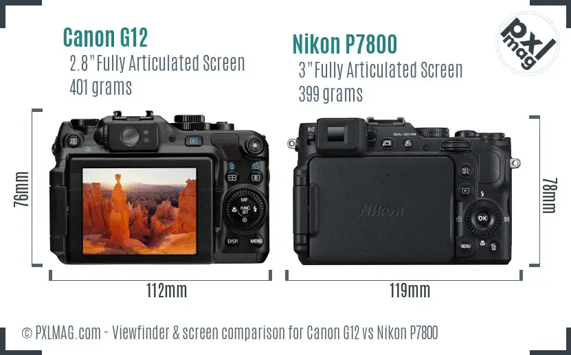 Canon G12 vs Nikon P7800 Screen and Viewfinder comparison