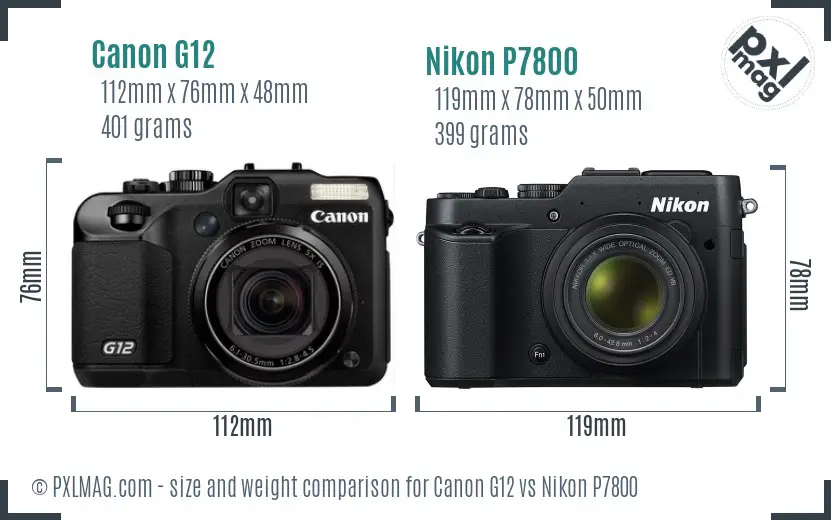 Canon G12 vs Nikon P7800 size comparison
