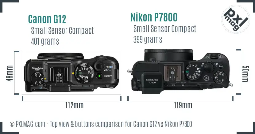 Canon G12 vs Nikon P7800 top view buttons comparison