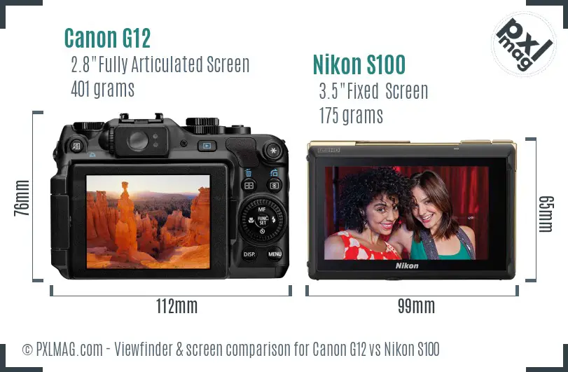 Canon G12 vs Nikon S100 Screen and Viewfinder comparison
