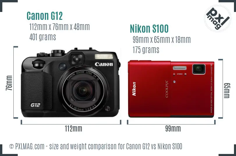 Canon G12 vs Nikon S100 size comparison