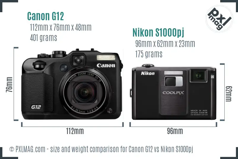 Canon G12 vs Nikon S1000pj size comparison
