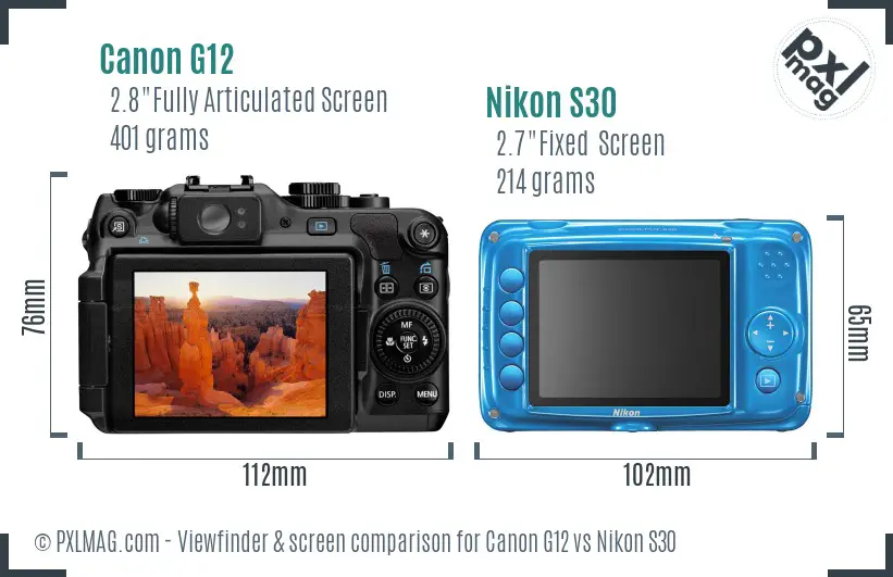 Canon G12 vs Nikon S30 Screen and Viewfinder comparison