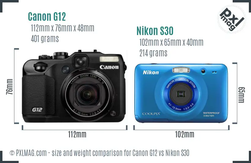 Canon G12 vs Nikon S30 size comparison