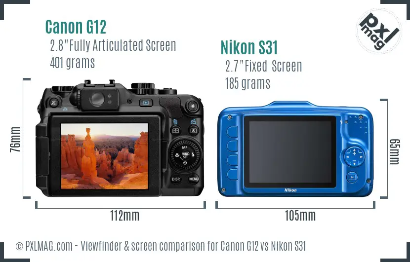 Canon G12 vs Nikon S31 Screen and Viewfinder comparison Canon G12 vs Nikon S31 Screen and Viewfinder comparison