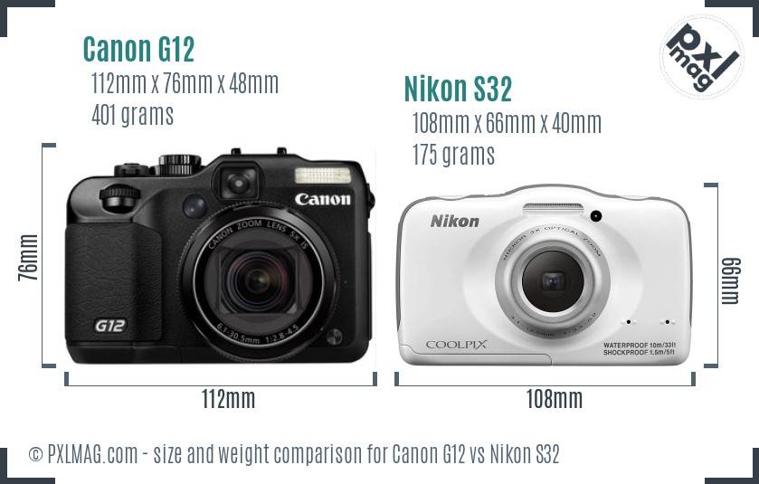 Canon G12 vs Nikon S32 size comparison