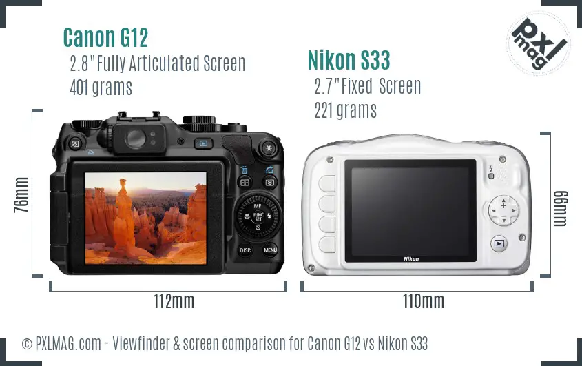 Canon G12 vs Nikon S33 Screen and Viewfinder comparison
