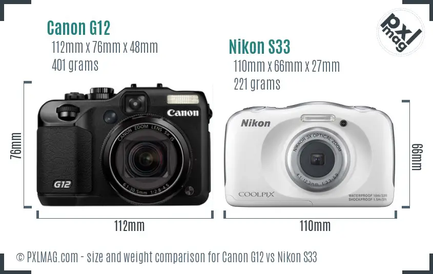 Canon G12 vs Nikon S33 size comparison