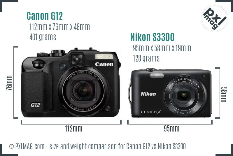 Canon G12 vs Nikon S3300 size comparison