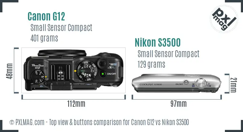 Canon G12 vs Nikon S3500 top view buttons comparison