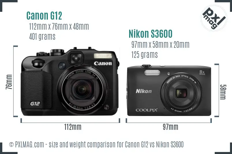 Canon G12 vs Nikon S3600 size comparison