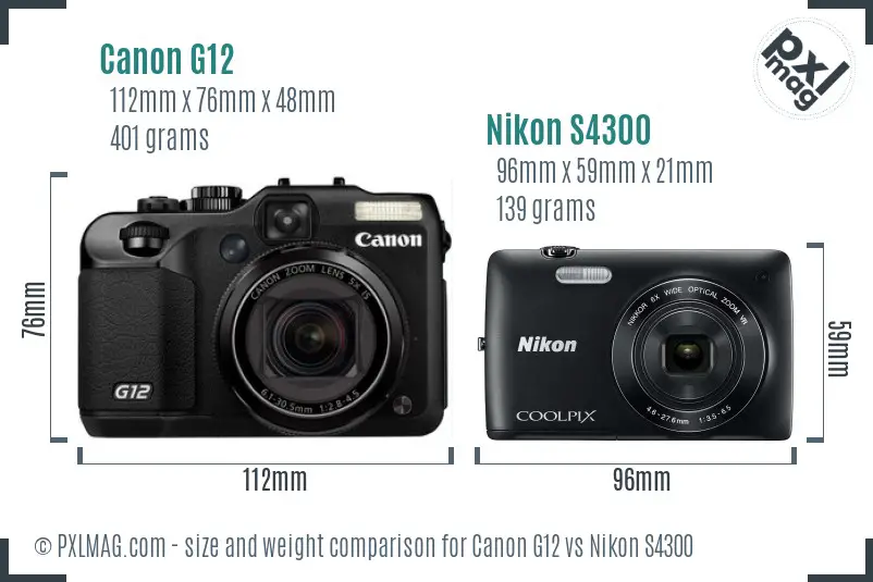 Canon G12 vs Nikon S4300 size comparison