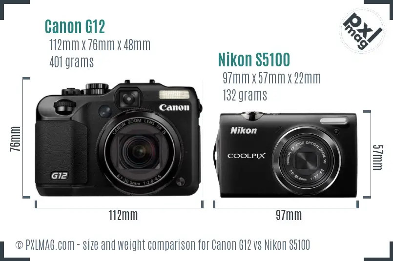 Canon G12 vs Nikon S5100 size comparison