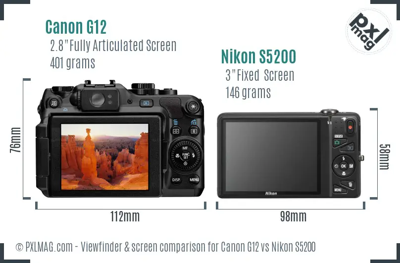 Canon G12 vs Nikon S5200 Screen and Viewfinder comparison