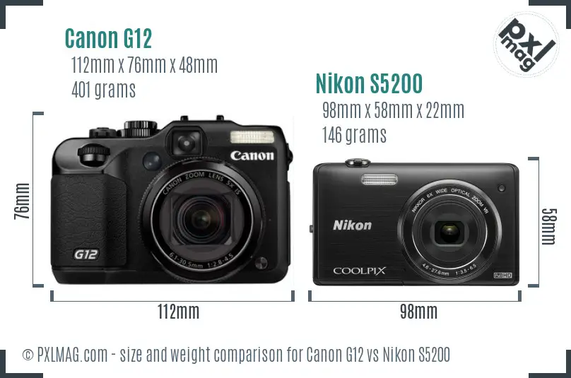 Canon G12 vs Nikon S5200 size comparison