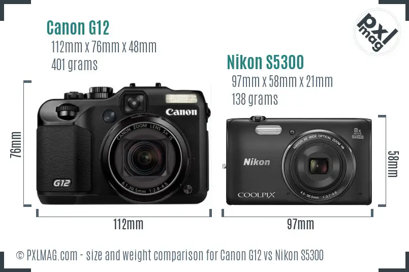 Canon G12 vs Nikon S5300 size comparison