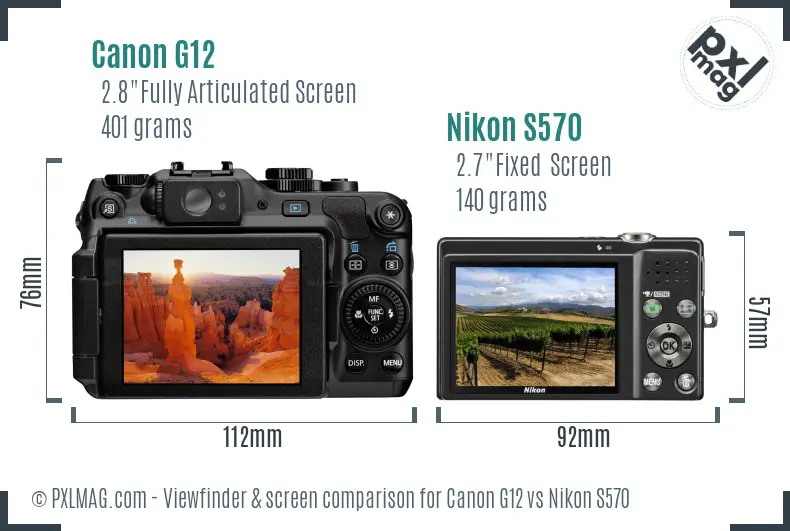 Canon G12 vs Nikon S570 Screen and Viewfinder comparison