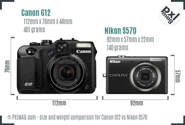 Canon G12 vs Nikon S570 size comparison