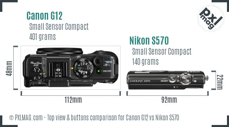 Canon G12 vs Nikon S570 top view buttons comparison