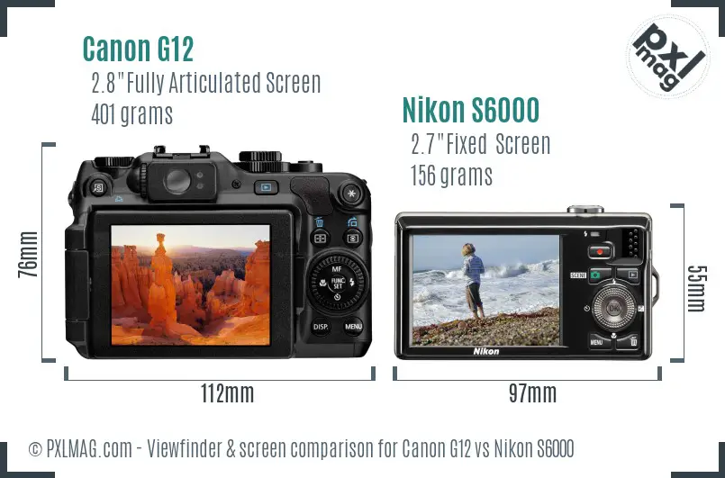 Canon G12 vs Nikon S6000 Screen and Viewfinder comparison