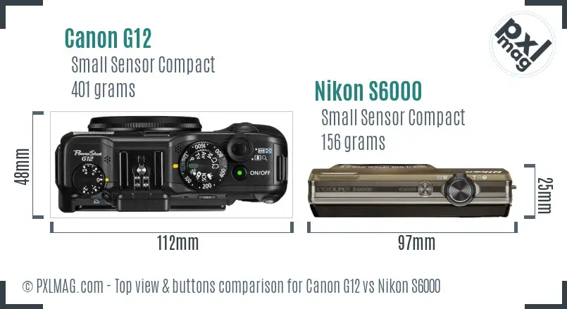 Canon G12 vs Nikon S6000 top view buttons comparison