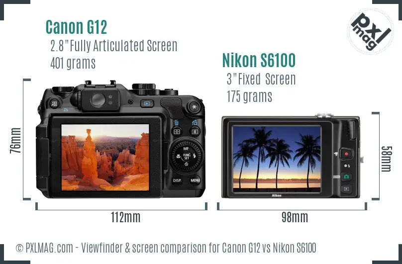 Canon G12 vs Nikon S6100 Screen and Viewfinder comparison