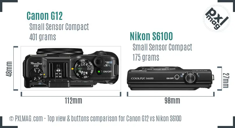 Canon G12 vs Nikon S6100 top view buttons comparison